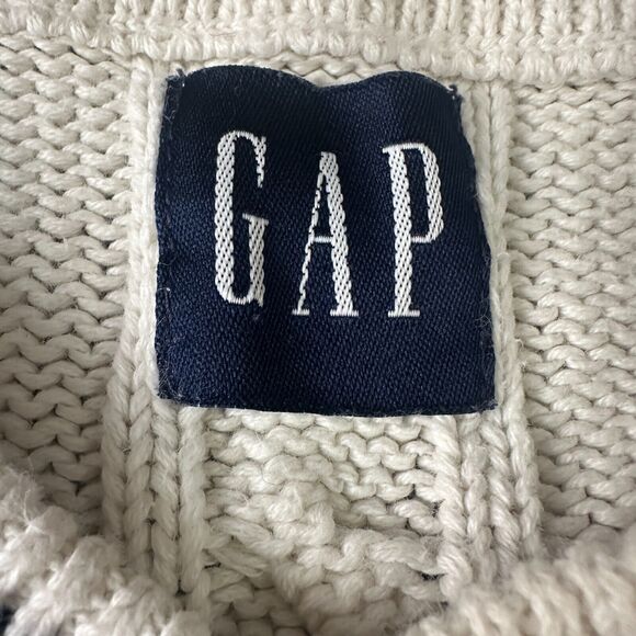 Vintage Gap Tennis Sweater Women’s Large Off White Cable Knit 90s V-Neck - Picture 5 of 11